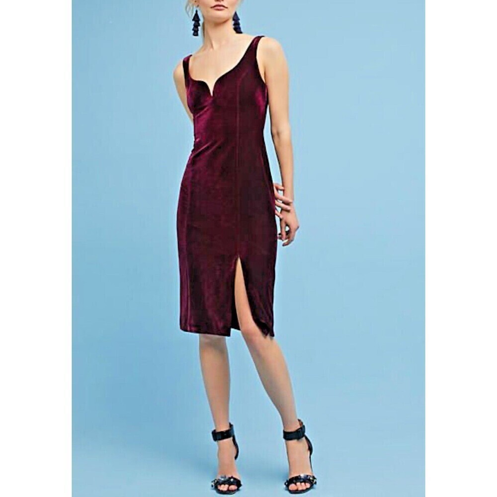 Donna Morgan Maroon Velvet Cocktail Midi DressVampy Whimsigoth Glam Sexy SZ 6